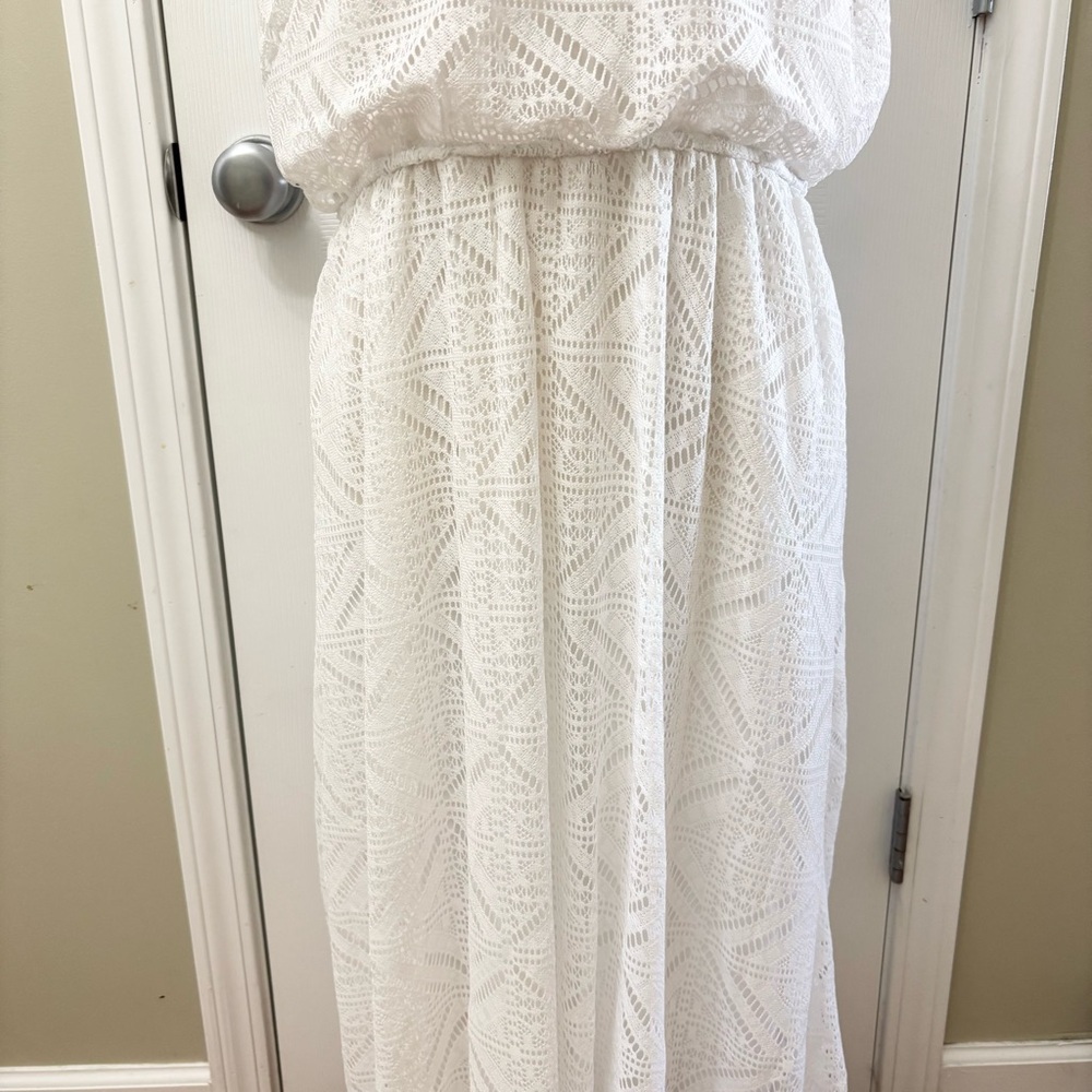 NWT Crochet Knit Elegant White Lace Maxi Dress Size L - Picture 4 of 9
